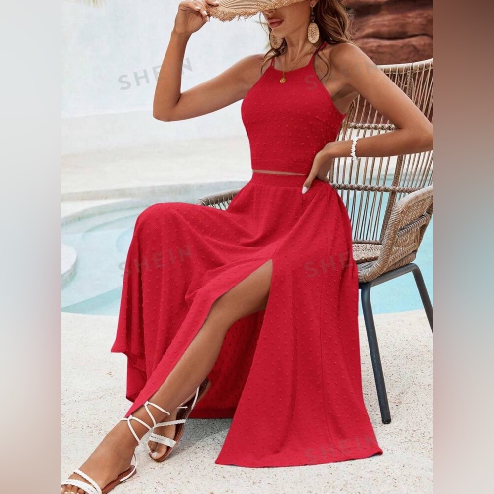 Solid Color Texture Casual Two Piece Beach Set Fo… - image 3